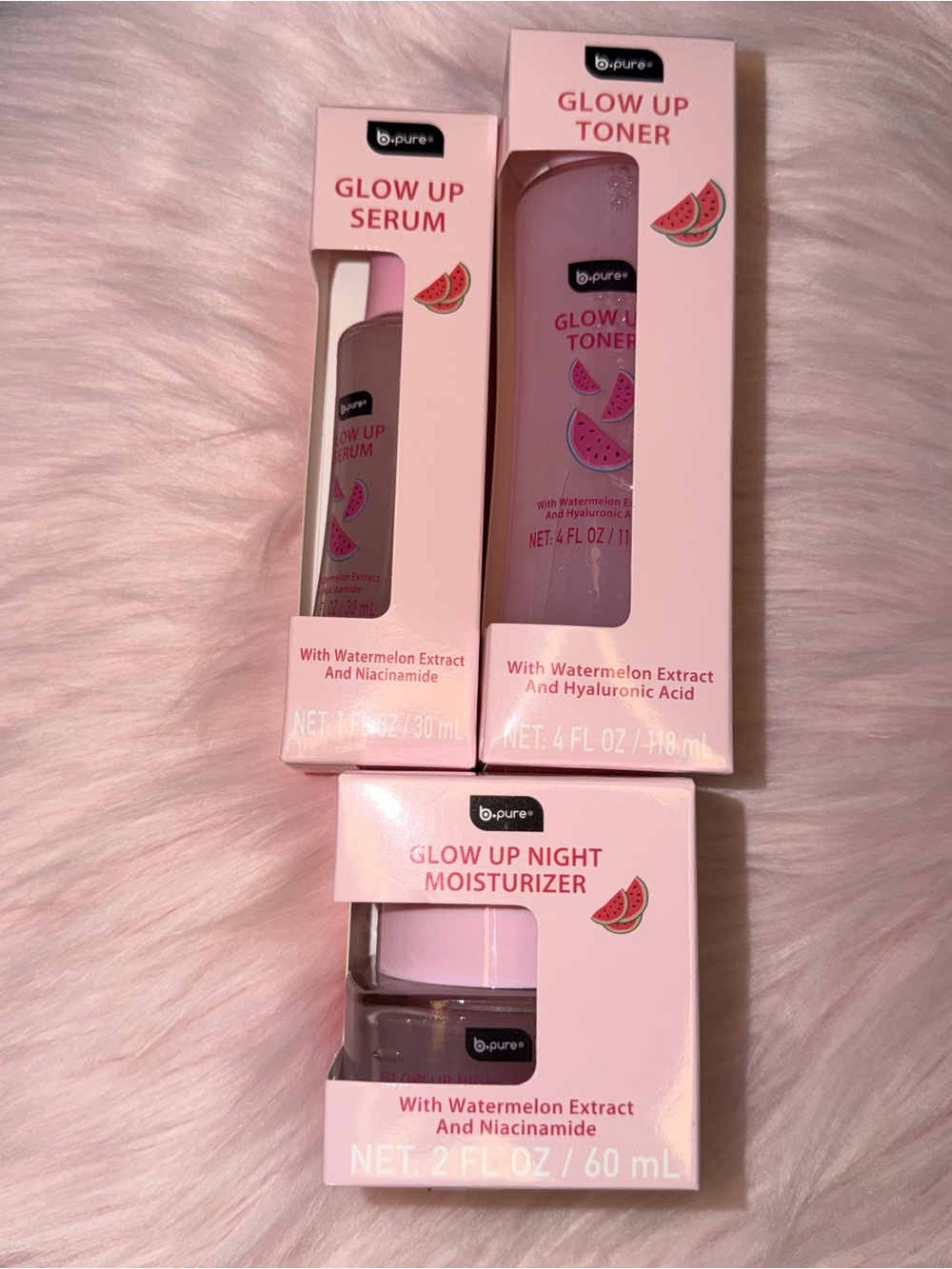 B-Pure Glow Up Skincare Set — Pink Glow Up Serum, Toner & Night Moisturizer
